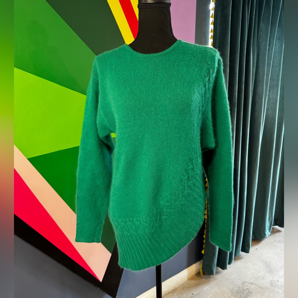 Vintage Asymmetric Green Lambs Wool & Angora Sweater